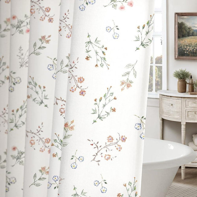 XOGUIBO Floral Farmhouse Vintage Cotton Shower Curtain, French Country Shower Curtains for Bathroom, 72Wx72H