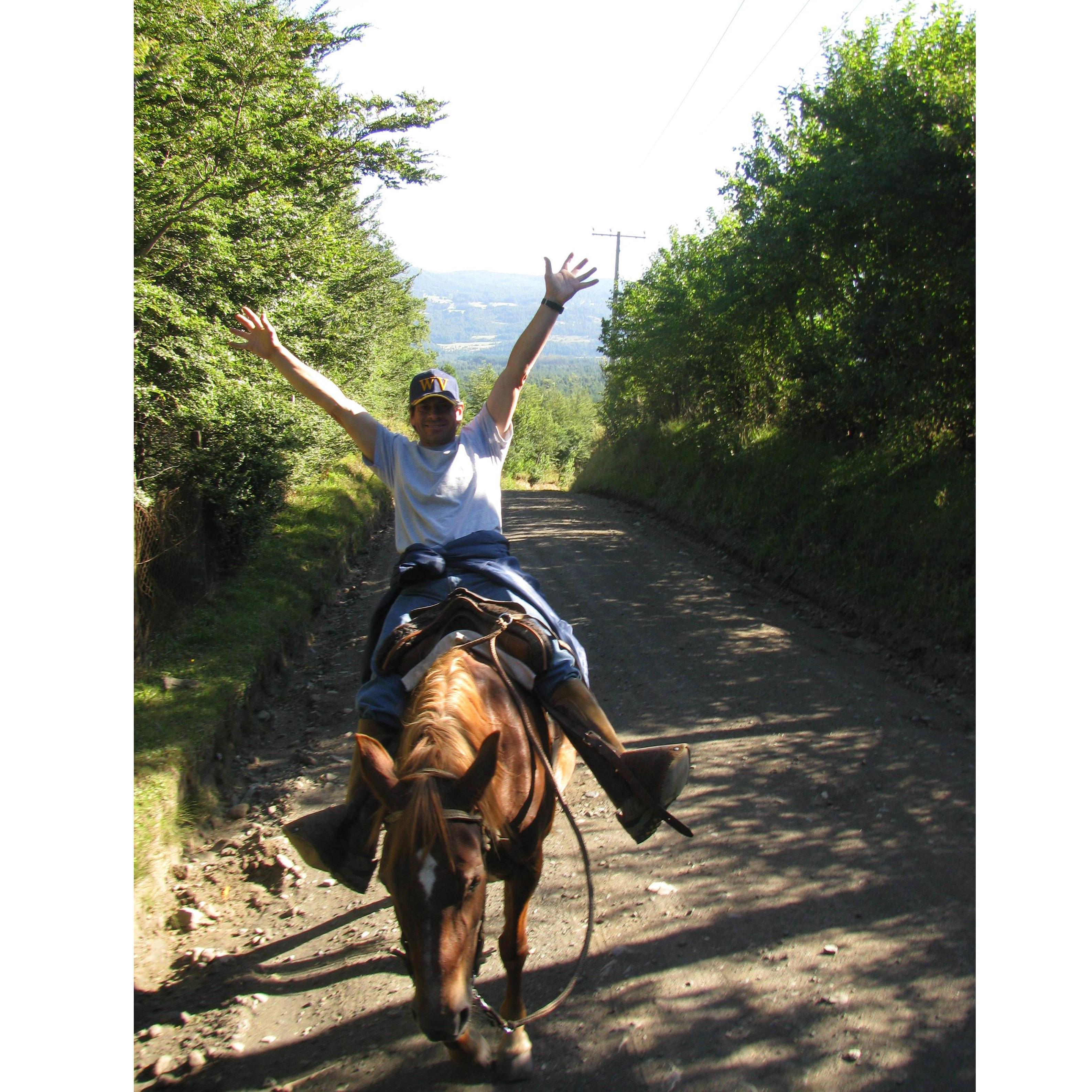 "Look! No hands!" Hugo on Chile trail ride 2013