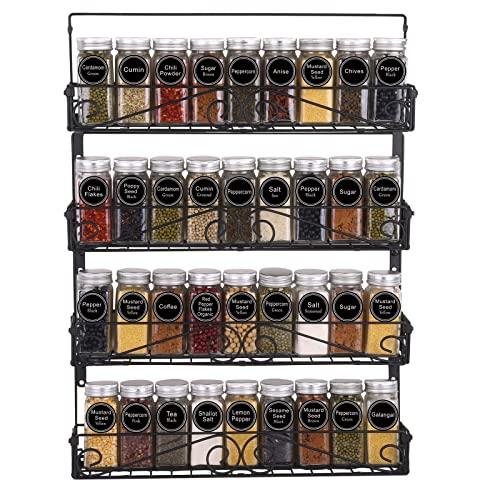 SWOMMOLY Wall Mount Spice Rack, 4 Pack Stackable Foldable Spice Racks Organizer, Black,Large