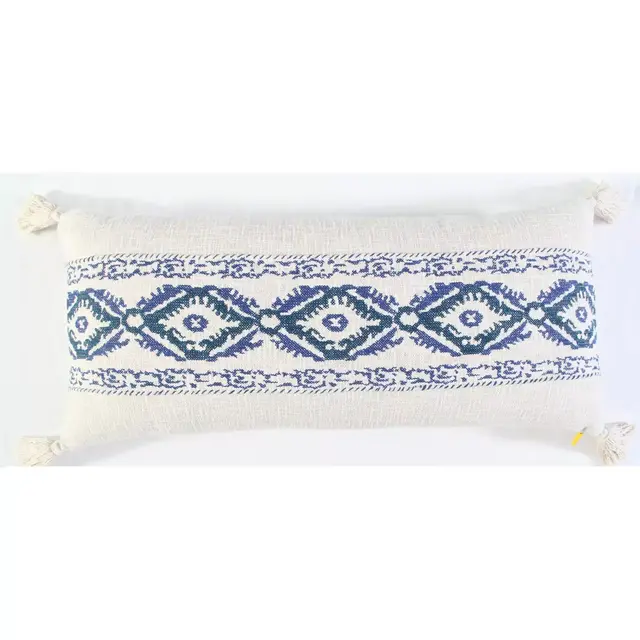Global Caravan™ Embroidered Tassels Oblong Throw Pillow in Blue