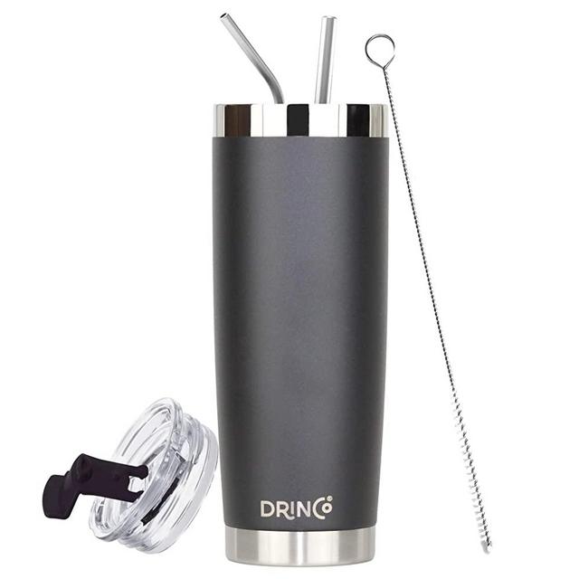 DRINCO - 20 oz Stainless Steel Tumbler | Double Walled Vacuum Insulated Mug With Lid, 2 Straws, For Hot & Cold Drinks (20oz, 20oz Black)