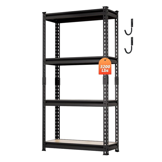 DYNALOAD 3200 Lbs Heavy Duty Garage Shelving, 4-Tier Adjustable Metal Storage Shelves, Boltless Steel Utility Rack for Garage Basement Warehouse, 30" W x 12" D x 60" H