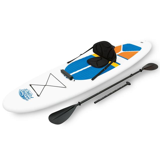 Bestway Hydro-Force White Cap 10' Inflatable Stand Up Paddle Board and Kayak Water Set with Aluminum Oar, Hand Pump, and Travel Bag, White