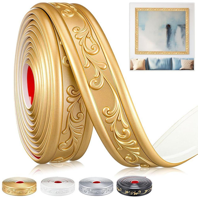 Sacubee Peel and Stick PVC Crown Molding Trim Flexible Molding Trim 13.1 ft x 1.8" Self Adhesive Wallpaper Wall Border Mirror Frame Baseboard Cabinet for Home Decor Edge Background(Champagne Gold)