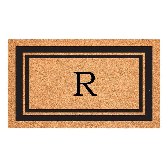 Calloway Mills 152962448 Black Border 24" x 48" Monogram Doormat (Letter R)
