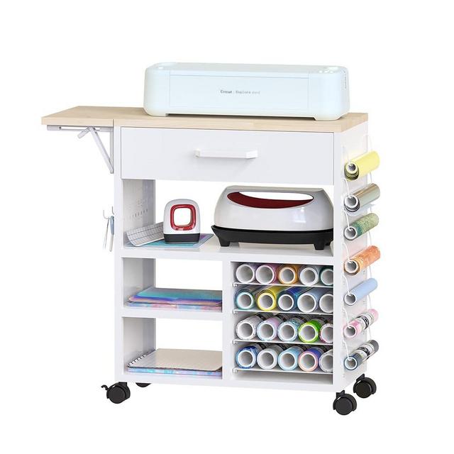 RJOKMT Rolling Craft Storage Cart with Heat Press Cart and Organizers - Compatible with Cricut Machines, Craft Rolling Storage Organizer with Vinyl Roll Holder，Crafting Cabinet Workstation