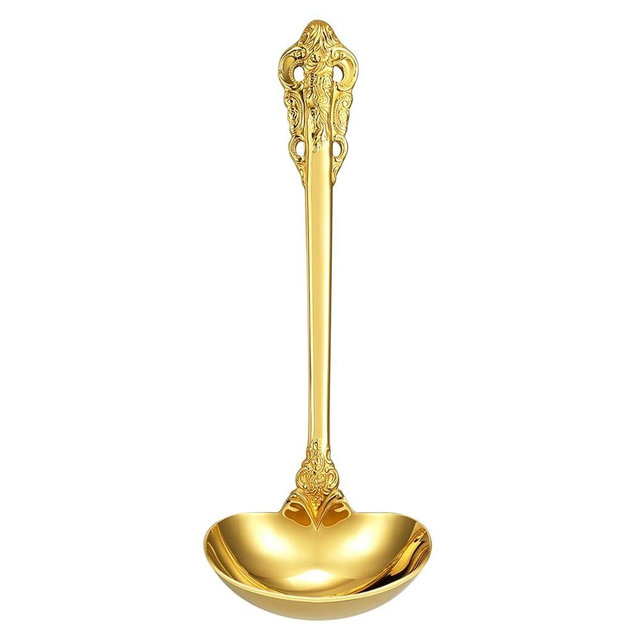 KEAWELL Premium 7.5 inch Luxury Gravy Ladle, 18/10 Stainless Steel, Small Gravy Spoon for Home. Solid and Sturdy, Dishwasher Safe. (1, Gold)