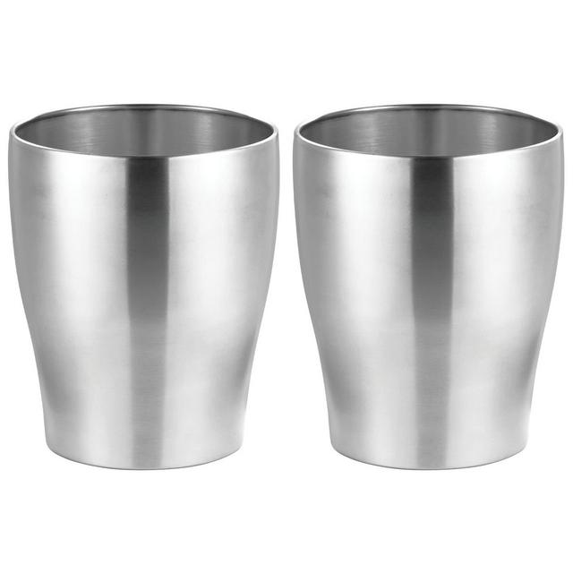 mDesign Steel 1.67 Gallon Trash Can Small Round Wastebasket Metal Garbage Container Recycle Bin for Waste, Recycling in Bathroom, Kitchen, Bedroom, Home Office, Outdoor Trashcan - 2 Pack - Polished