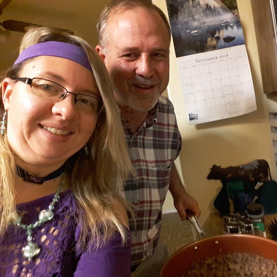 Making dinner together.