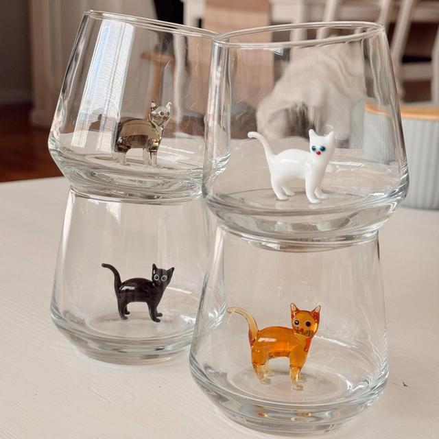 Drinking Murano Glass with Cat Figurine Engraved Wine Glass Wine Lover Gift Funny Wine Glass Wine Gifts Stemless Wine Glass