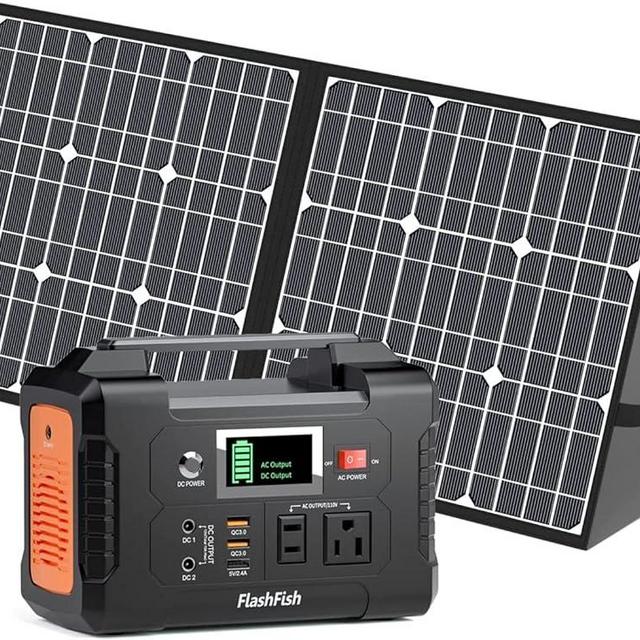 Portable Power Station With Solar Panel, Flashfish 200W Solar Generator+50W Solar Panel, 2 x 200W AC Outlets, 151Wh/40800mAh Backup Power For Home Blackout/RV/Camping