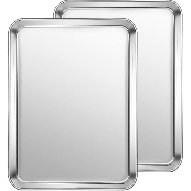 Baking Sheet Cookie Pan Set: 2PCS Stainless Steel Cooking Tray - Size 10.4 × 7 × 1 Inch Nonstick Dishwasher Safe Bakeware for Oven Heavy Duty Mirror Finish and Easy Clean