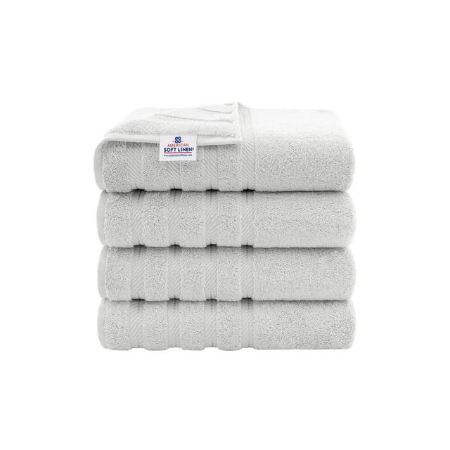 American Soft Linen 4 Pack Bath Towel Set, 100% Cotton, 27 inch by 54 inch Bath Towels for Bathroom, Silver Gray