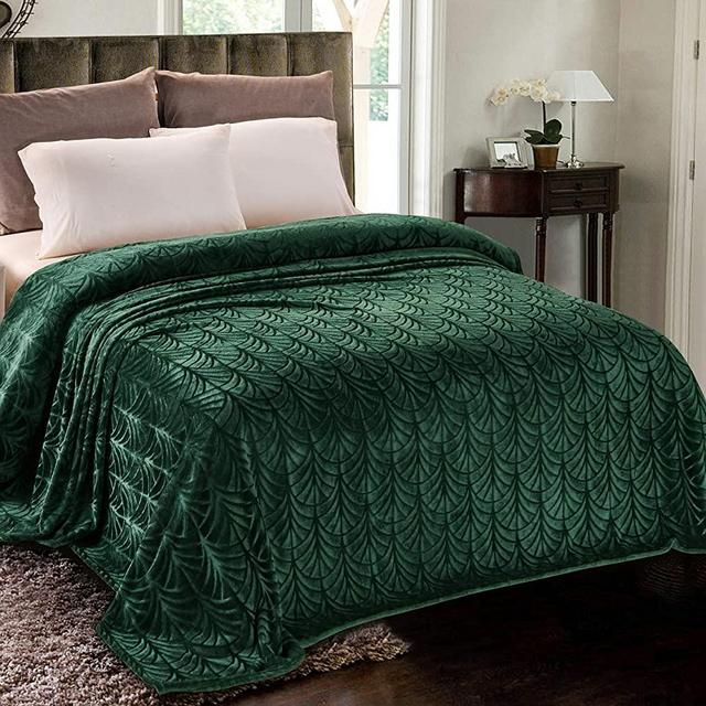 Whale Flotilla Flannel Fleece Queen Size Bed Blanket, Soft Velvet Bedspread Plush Fluffy Coverlet Palm Leaves Design Decorative Blanket Warm for Winter, 90x90 Inch, Dark Green
