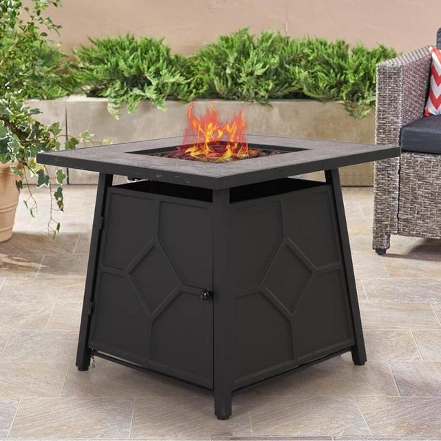 Sophia & William Propane Gas Fire Pit Table with Weather-Resistant Cover 28 Inch 40,000BTU Square Outdoor Firepits for Outside Patio with Lid and Lava Rock, Black