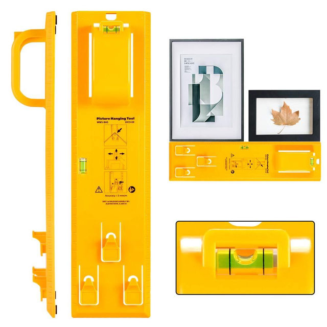 Picture Hanging Tool with Level Easy Frame Picture Hanger Wall Hanging Kit (Yellow)