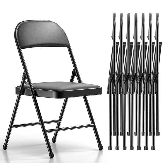 Nazhura 8 Pack Folding Chairs with Padded Vinyl Cushion Chairs with Comfortable Cushion and Durable Steel Frame for Home and Office, for Indoor and Outdoor Events Black 8PACK