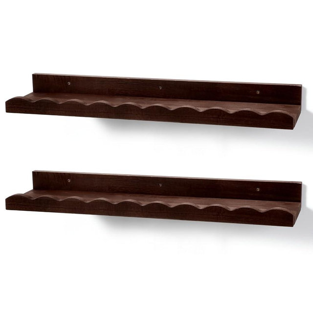 Suzile 2 Pcs Scalloped Shelves Wall Floating Shelves Set for Room, Bathroom, Bedroom, Cute Room Decor Aesthetic and Books, Toys, Photo Frames Storage (23",Walnut Brown)