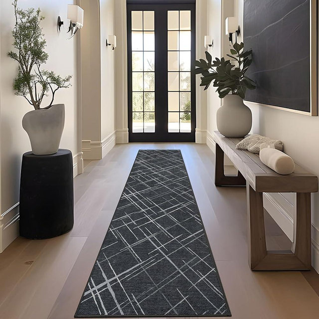 TTelephant Runners for Hallways Kitchen Runner Rug Non Slip 2x10 Long Washable Runner Rugs No Pile Tear and Stain Resistance, Hand Woven Style Thin Rug for Hallways, Kitchen, Laundry, Bedroom- Black