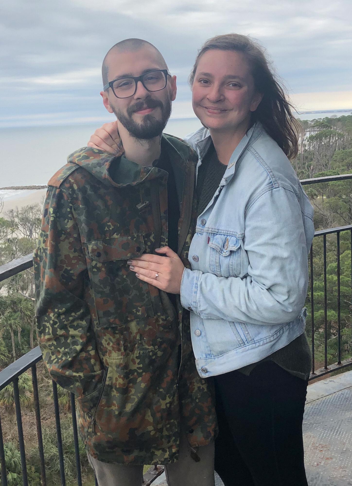 Just after getting engaged on the lighthouse in Hunting Island, South Carolina, 2019.