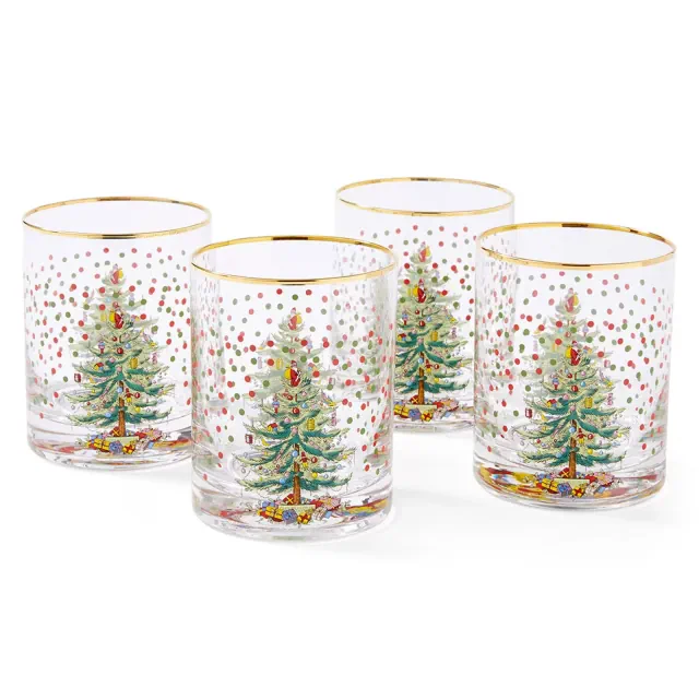 Spode Christmas Tree Polka Dot Double Old Fashioned Glasses - Set of 4
