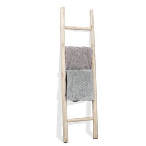 FUIN 57in Wood Blanket Ladder Living Room Decorative Wall Leaning Farmhouse Quilt Display Holder Rustic Wooden Towel Rack for Bathroom, Unfinished