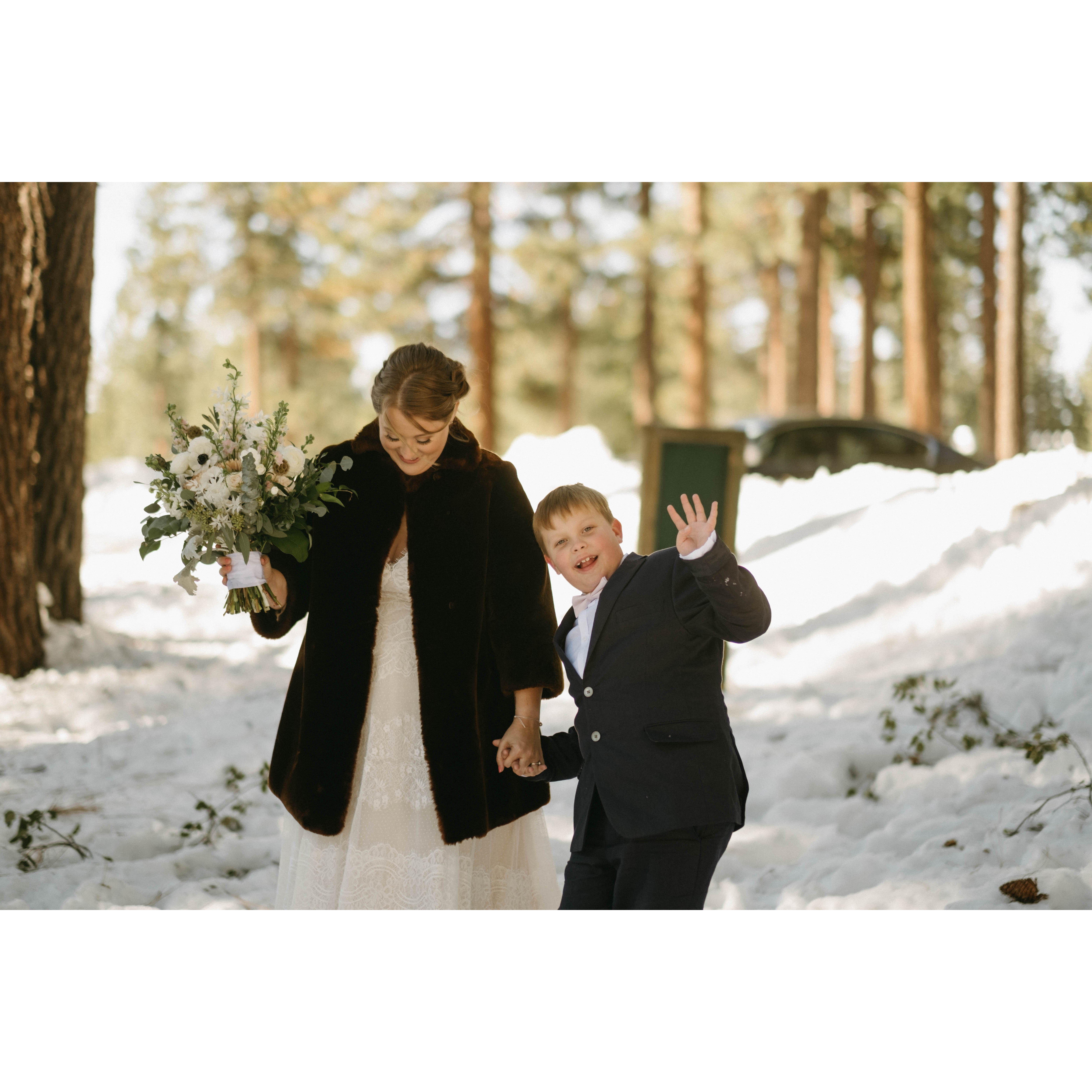 Surprise! We eloped on December 28! Charlie walked Chloe down the snowy aisle.