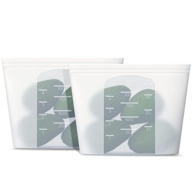 Winrock Reusable Silicone Food Storage Bag，for Microwave, Oven, Fridge, Freezer & Sous Vide Zip Sealed Containers (2 Middle size 32oz 100ml)