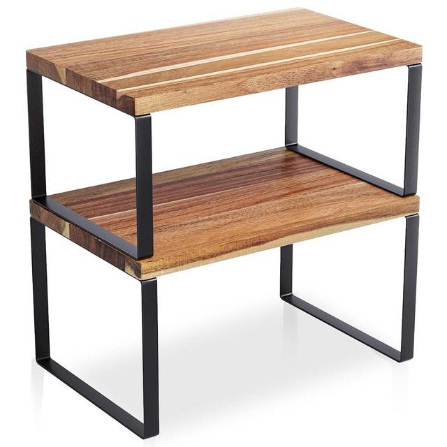 Danfoxer Cabinet Organizer Shelf Set of 2, Kitchen Counter Shelves,Acacia Wood Spice Rack for Countertop and Cabine Stackable and Expandable,Kitchen Organizer and Storage,Medium(Natual)