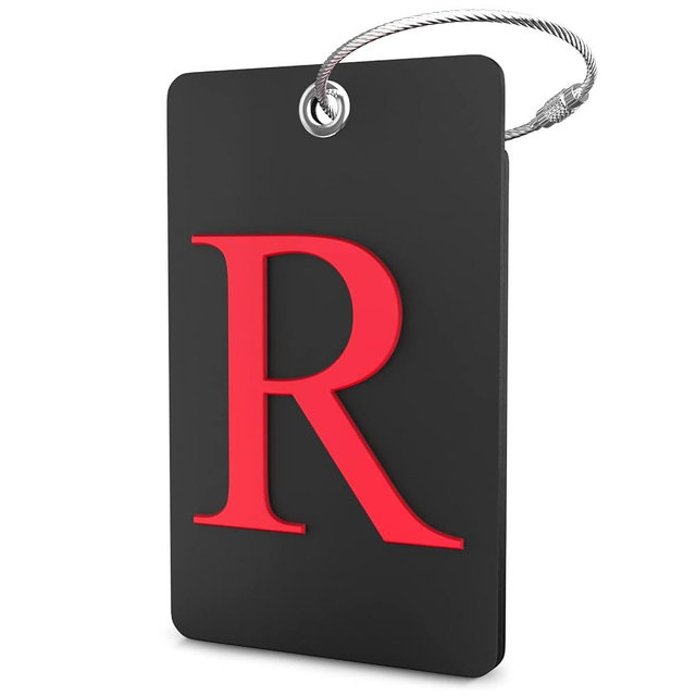 Shacke Luggage Tag Initial - Fully Bendable Tag w/Stainless Steel Loop - Black (Letter R)