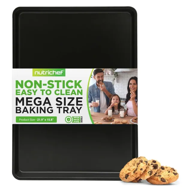 NutriChef Nonstick Cookie Sheet Baking Pan - 1QT Large Metal Oven Baking Tray Mega Pan - Kitchen Cooking Non-Stick Bake Trays