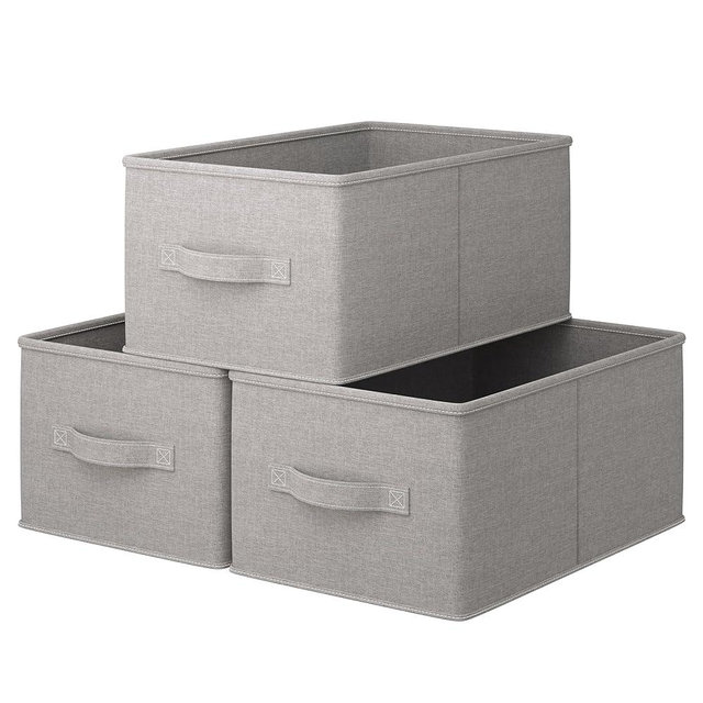 LayerSpace Storage Bins, Collapsible Storage Bins, 3 Pack Linen Fabric Storage Bins for Organization, Durable Storage Bins for Closet, Shelves, Clothes,Toys, 14¾" L*10¼" W*8" H, Gray