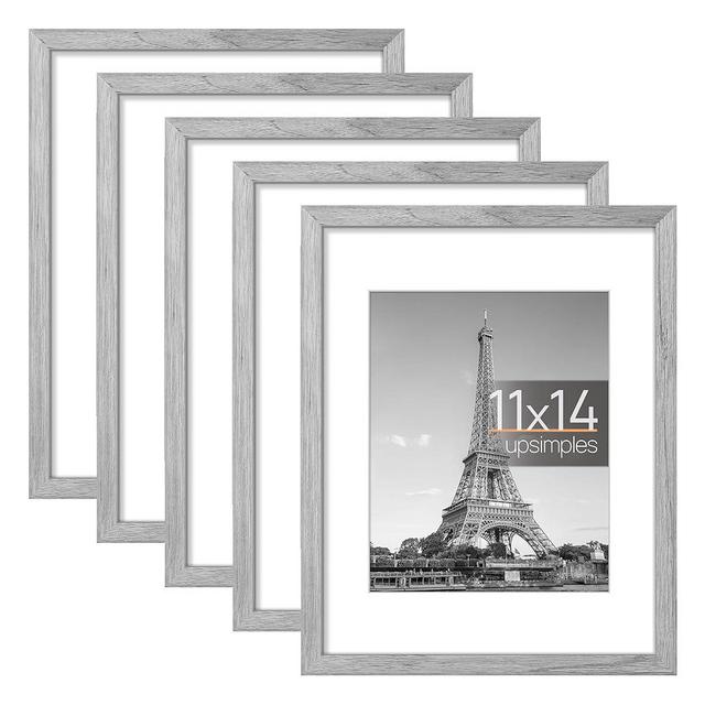 upsimples 11x14 Picture Frame Set of 5, Display Pictures 8x10 with Mat or 11x14 Without Mat, Wall Gallery Photo Frames, Gray