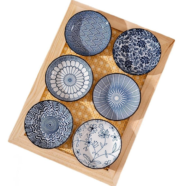 yaocoral 6 Pack 3 oz Small Ceramic Side Dish Japanese Dipping Sauce Dish Soy Sauce Dish Cute Mini Bowls for Sushi,Dipping,Ketchup,Condiment,Snack,BBQ Party (cyan blue)
