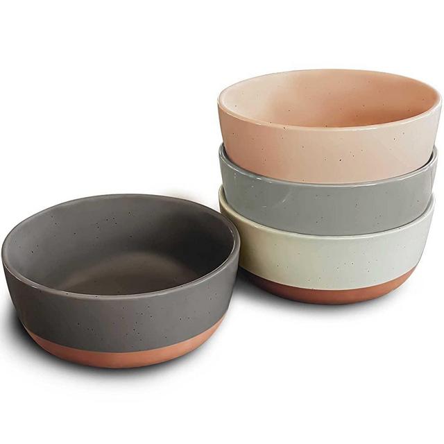 Mora Ceramic Flat Bowls Set of 4 - 25 oz- For Soup, Salad, Rice, Cereal, Breakfast, Dinner, Serving, Oatmeal, etc - Microwave, Dishwasher and Oven Safe Porcelain Bowl for Eating and Kitchen - Neutrals
