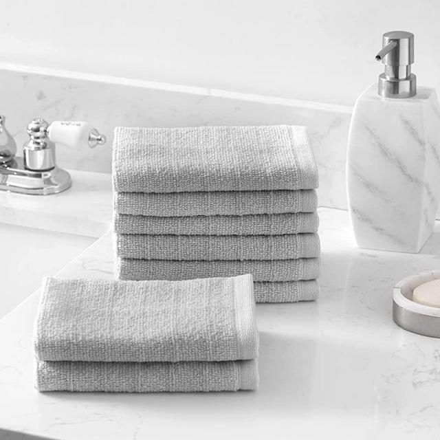 Welhome James | 8 Piece Wash Towels | Stripe Textured Silver Gray Bathroom Towels | Soft & Absorbent Towels for Bathroom | Quick Dry Towels | 100% Cotton Wash Towels