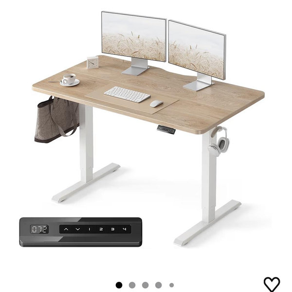 FEZIBO Standing Desk, 48 × 24 Inches Electric Height Adjustable, Sit and Stand Up, Computer Office Desk with Splice Board, White Frame/Maple TOP