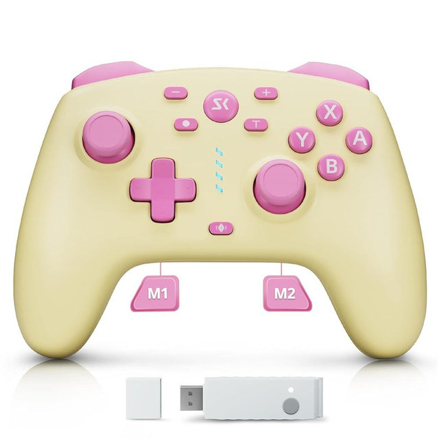 Wireless Switch Controller for Switch/Lite/OLED/Switch 2, Hall Effect Triggers & Joysticks/Wake-Up Function/Turbo, Switch 2 Controller with 2.4G Adapter/2 Macro Buttons, Switch 2 Pro Controller Yellow