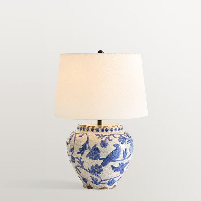 Montrose Ceramic 23" Table Lamp, Blue/White, Short