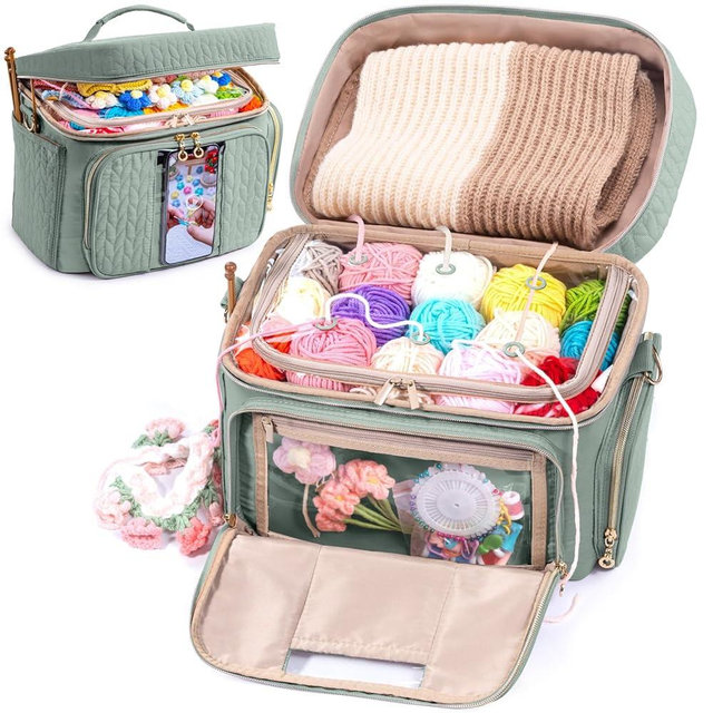 MYBAGZING Crochet Bag Organizer - Yarn Bags for Crocheting - Crochet Storage Bag with Pockets for Crochet Hooks, Crochet Accessories - Yarn Organizers - Yarn Holders for Crocheting - Knitting Bags