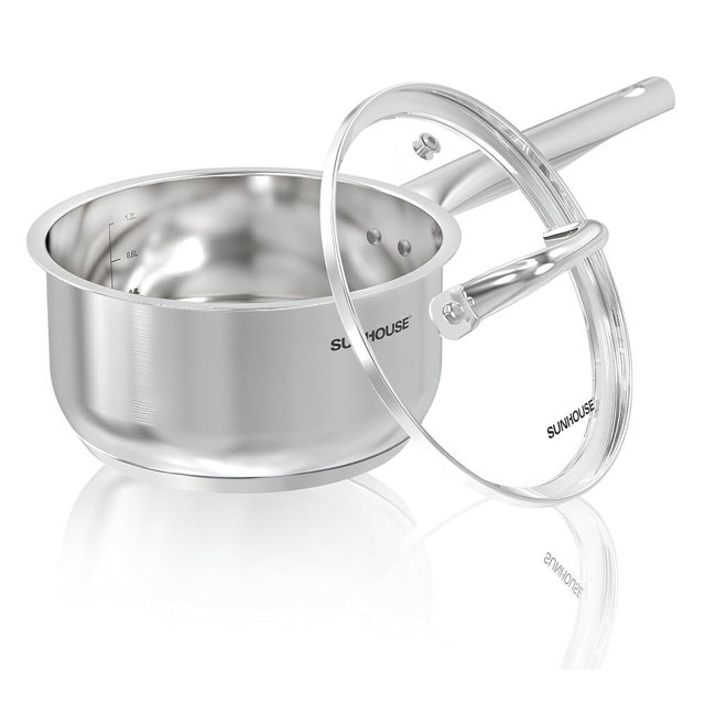 Sunhouse – 3 Quarts Stainless Steel Sauce Pan with Lid - PFOA-FREE, Stainless Steel Sauce Pan, Advanced Impact Bonding Induction Base, Stay-Cool Handle, Compatible with All Cooktops