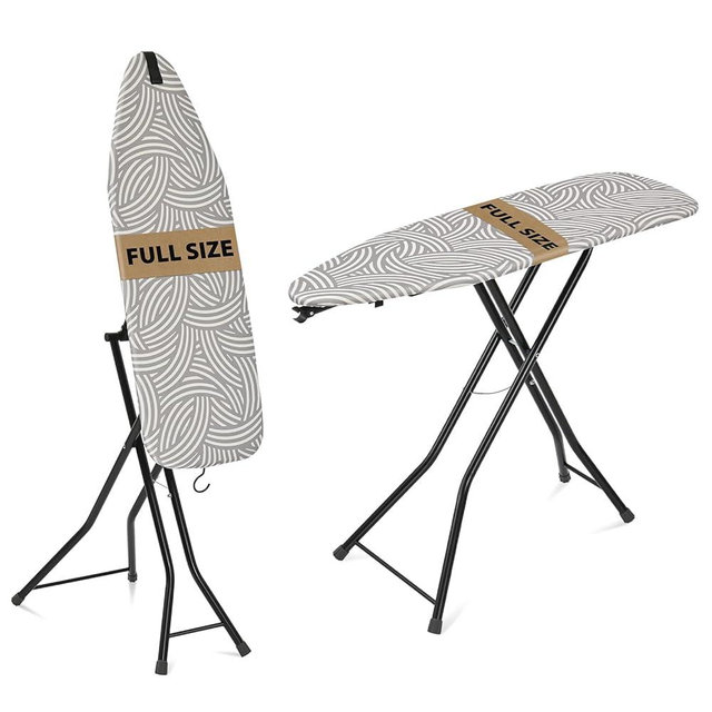 KINGBOARD Ironing Board, Dual-use for Both Flat and steam Iron, Foldable Iron Board with Heat Resistant Cover, Large Heavy-Duty Sturdy Metal Steam Ironing Board,43x14 Grey