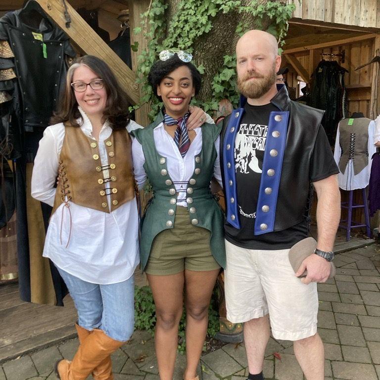 Robyn, Sana, and Robert clad in leather at the Pennsylvania Renaissance Faire!