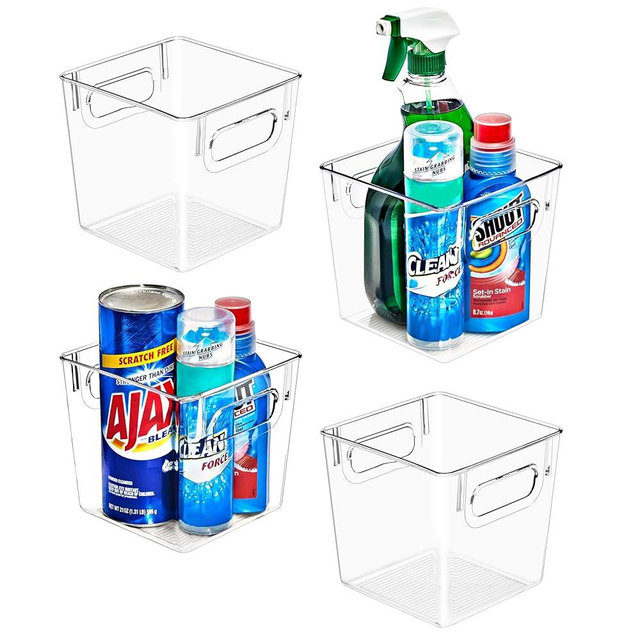 Sorbus 4 Pack Small Clear Plastic Storage Bins, Clear Organizer Bins with Handle for Kitchen, Pantry, Cabinet, Refrigerator, Craft, Toys, Clothes, Closet, Under Sink, Bathroom Organizers and Storage