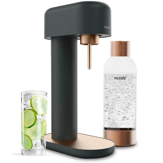 Mysoda Ruby 2 Sparkling Water Maker - Silent Carbonated Water Machine Made of Robust Long-Lasting Aluminium and 1L Water Bottle - Without CO2 Cylinder - Colour Black Copper