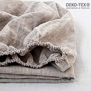 Simple&Opulence 100% Linen Fitted Sheet with 14 Inch Deep Pocket Stone Washed (Linen, King)
