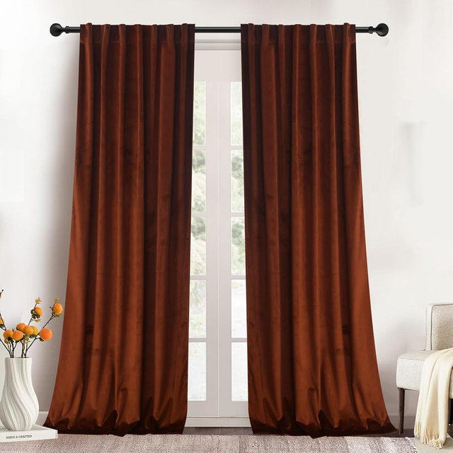 Roslynwood Luxury Soft Rust Velvet Curtains 72 inches Long Back Tab Thermal Insulated Blackout Window Drapes for Living Room/Bedroom/Dining Room, W52 x L72, 2 Panels