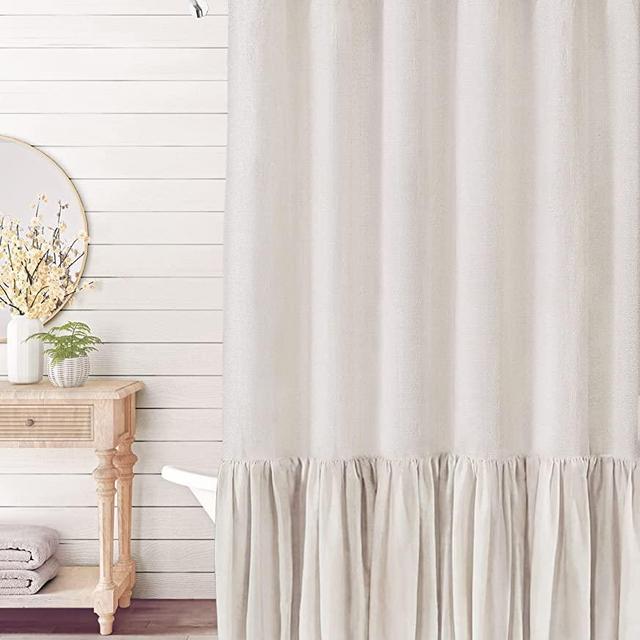 Farmhouse Shower Curtain with A Ruffle Hem , Cream Linen Shower Curtain for Bathroom,Natural,72"x72"