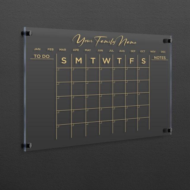 Acrylic Family Calendar | GOLD Text Planner | Personalized Dry Erase Family Planner | 2023 Wall Calendar | Glass Weekly and Monthly Planner