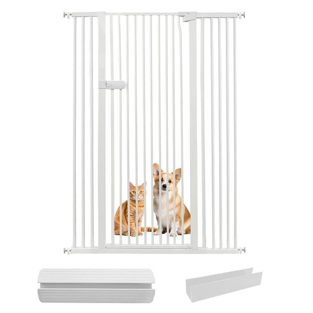 Lumizone Extra Tall Cat Gate 55.12" High Pressure Mounted Extra Wide 2025 New (17 Sizes) 1.37" Gap No Drilling Auto-Close One-Handed Operation Tall Pet Gate for Dogs(White, 55.12" H x 29.92"-46.64" W)